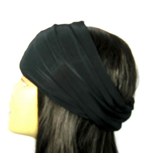 Unisex Black Lycra Headband Black Lycra Head Wrap - Picture 2 of 2
